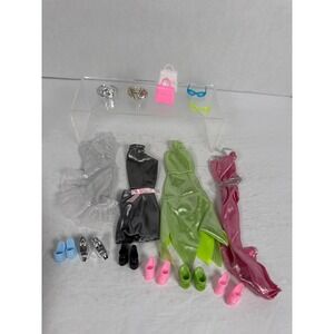 Lucky Fashion Doll Clothes Accessories Lot Metallic Dresses Shoes Purses Jewelry